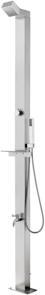 Gartendusche aus Edelstahl, Modernes Design mit Kopf-, Hand- und Fußwaschhahn, 220 cm, Multifunktionale Außendusche für Schwimmbad, Edelstahl 201 und 304, Flexibler Schlauch,