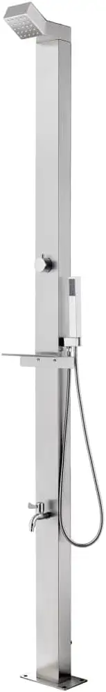 Gartendusche aus Edelstahl, Modernes Design mit Kopf-, Hand- und Fußwaschhahn, 220 cm, Multifunktionale Außendusche für Schwimmbad, Edelstahl 201 und 304, Flexibler Schlauch,