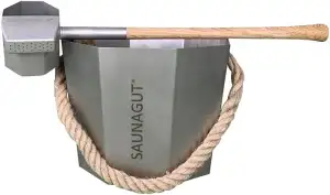 Edelstahl- Eimer mit der REGENKELLE® im Set! (Klein, Eiche)