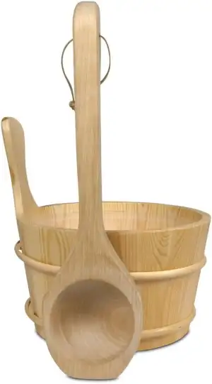 Saunazubehör Set Kübel 4 L und Schöpfkelle aus Birkenholz mit Kunststoffeinsatz 