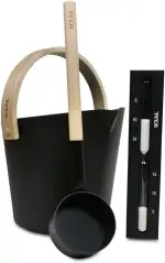 Tylö Saunakübel Set 3-teilig - Brilliant Serie - Kübel Kelle Sanduhr - Eloxiertes Aluminium sandg...