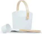 SULENO Sauna Set KJELL Metall 2-teilig Saunakübel & Saunakelle, Hochwertiges Saunazubehör in weiß Aufgusskübel & Schöpfkelle für perfekte Saunasitzungen