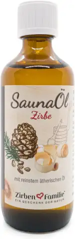 Zirben Familie® Saunaaufguss Zirbe 100ml | Saunaöl aus Zirbelkiefer | Sauna Aufgussmittel Naturrein | Saunazubehör für traditionelle und Infrarotsauna