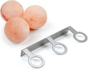 Himalayan Salzkugeln mit Edelstahl-Wandhalterung - Natürlicher Luftreiniger und Salztherapie für die Sauna (3 Stück mit Wandhalterung)