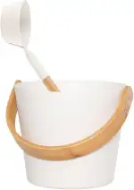 Rento - Saunaeimer, Aufgusseimer - Aluminium - Farbe: Weiß - mit edlem Griff aus Bambus - 5 Liter