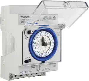 Theben SYN 161d analoge Zeitschaltuhr – mechanische 1-Kanal Schaltuhr mit Tagesprogramm, netzsynchron, DIN-/Hutschiene, Hand-Schalter, 15-Minuten-Timer mit Anzeige der Uhrzeit