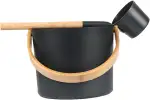 Saunakübel,Saunakübel Set,7L Aluminium Saunakübel Saunakelle Mit Langem Griff Löffel,Saunazubehör,Saunazubehör Set mit,Aufgusskübel,Sauna Eimer Set(Schwarz)