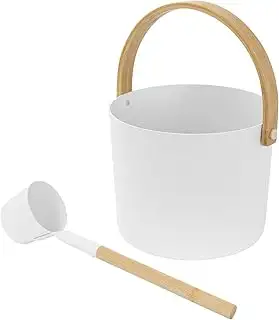 LuxeBath Saunazubehör-Set aus Aluminium & Bambus, Weiß, 2-TLG Sauna Set, Aufguss