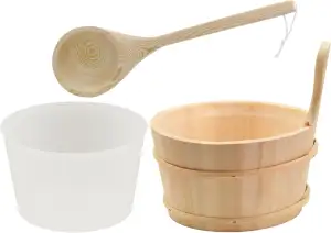 HAF Saunakübel Set Espe 4 Liter mit Einsatz und 40cm Saunakelle aus Kiefernholz 