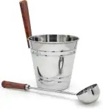 5L Saunakübel- und Kellenset – Edelstahlkübel und 44 cm Kelle mit Holzgriff, rostbeständiges Saun...