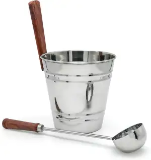 5L Saunakübel- und Kellenset – Edelstahlkübel und 44 cm Kelle mit Holzgriff, ros