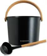 BADESOFA Sauna-Eimer mit Kelle Set – Saunakübel 5 L Aluminium Schwarz mit Bambusgriff – Skandinavisches Design, Sauna Zubehör & Aufguss Set für Sauna & Outdoor-Sauna