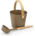 Sauna Zubehör Set: 4L Aluminium Eimer und 42cm Kelle, Bambusgriffe (Taupe)