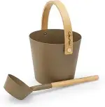 Sauna Zubehör Set: 4L Aluminium Eimer und 42cm Kelle, Bambusgriffe (Taupe)