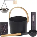 Saunakübel Set, 7L Aluminium Sauna Eimer mit Sanduhr, Saunaschale, Saunakelle, Thermo & Hygrometer, Sauna Zubehör Set Aufgusseimer Set für Badezimmer und Hotelbadewanne
