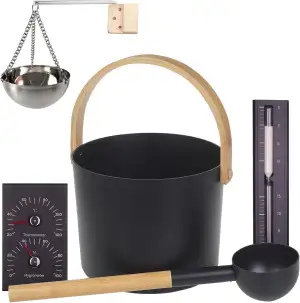 Saunakübel Set, 7L Aluminium Sauna Eimer mit Sanduhr, Saunaschale, Saunakelle, T
