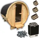 Fasssauna inkl. Ofen und Saunasteine für 2-4 Personen Gartensauna Saunafass Outdoor aus hochwerti...