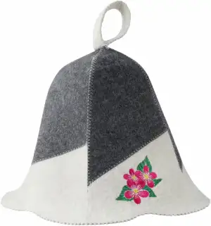Sauna Hut Damen Perfekte Saunamütze aus 100% Wollfilz - Filzhut Damen Weiß-Grau mit Blumen Stickerei - ideale Sauna Kopfbedeckung Saunahut - Geschenke für Saunagänger