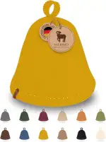 Saunamütze aus hochwertige Merinowolle – Nahtlos & formstabil – Schutz vor Überhitzung in der Sauna –2 Größen –Saunahut für Herren & Damen –Premium Sauna Zubehör (Senf, L)