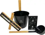 Premium Sauna Zubehörset, Alu und Bambus in schwarz, mit Thermometer und Hygrometer, Eimer, Kelle...