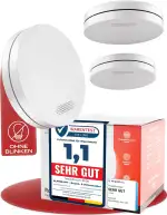 Rauchmelder 10 Jahre Batterie, Feuermelder Flach, Rauchwarnmelder, Brandmelder, | Ohne Bohren, Ohne LED Blinken - Rauch Brandschutz Brandmeldeanlage 3er Set