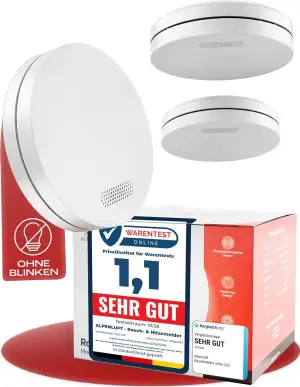 Rauchmelder 10 Jahre Batterie, Feuermelder Flach, Rauchwarnmelder, Brandmelder, | Ohne Bohren, Ohne LED Blinken - Rauch Brandschutz Brandmeldeanlage 3er Set