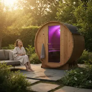 WELCON Saunafass für 2 Personen – Fasssauna Outdoor & Gartensauna mit 3,6 kW Ele
