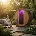 WELCON Saunafass für 2 Personen – Fasssauna Outdoor & Gartensauna mit 3,6 kW Elektroofen, 230 Vol...