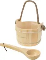 LuxeBath Saunazubehör-Set aus massivem Kiefernholz, Sauna Set 2-tlg, Aufgusskübel mit Kunststoffeinsatz & Schöpfkelle, Saunaeimer 4L mit Seilgriff & Schöpflöffel, Langlebiges Sauna Wassereimer Zubehör
