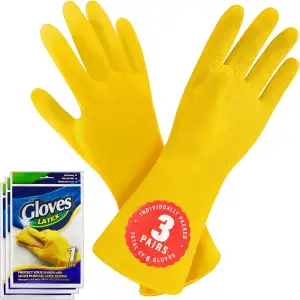 SteadMax 3 Paare Kleine Reinigungshandschuhe, Wiederverwendbare Naturlatex Gummihandschuhe, Wasserdichte Rutschfeste Spülhandschuhe für Küche und Haushalt (XL, 3 Paare)