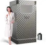 COSTWAY Dampfsauna Heimsauna für Zuhause, Ganzkörpersaunabox mit 3-Liter-Dampfgenerator, Fernbedienung, Fußmassagegerät & Klappstuhl, tragbare Saunazelt 91 x 91 x 183 cm (grau)