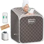 COSTWAY 2L Mini Dampfsauna, Heimsauna Wärmekabine mit Zerstäubungsfunktion & Timer & 9 Temperaturstufen, Sitzsauna inkl. Fernbedienung, Stuhl, Saunakabine 85 x 84 x 106cm (grau)