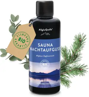 AllgäuQuelle® Saunaaufguss mit 100% Bio Öle Nachtaufguss Alpenzirbe Eukalyptus 100ml