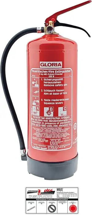 GLORIA PD 6 GA Pulverlöscher - 6kg Dauerdrucklöscher - Brandklassen A, B, C - in