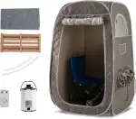 HOMASIS Dampfsauna tragbar, Heimsauna mit Dampfgenerator 3 Liter, Sauna für Zuhause mit Fernbedienung, 9 Temperaturstufen & 9 Timer, Mobiles Saunazelt mit Klappstuhl & Fußmassagegerät (Grau)