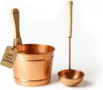Kupfer Sauna Eimer mit Kelle 3.5L, Handgefertigter Saunakübel, Gehämmertes Aufguss Set mit Holzgr...