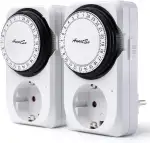 Mechanische Zeitschaltuhr Steckdose 2er 24-Stunden-Programm Analoge Mechanische Timer-Steckdose Tages-Zeitschaltuhr mit erhöhtem Berührungsschutz 16 A/3600 W mit Kindersicherung