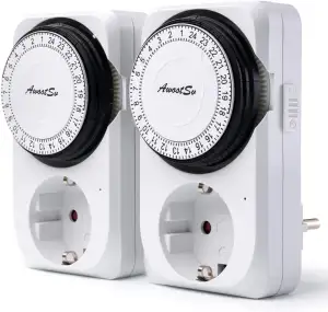 Mechanische Zeitschaltuhr Steckdose 2er 24-Stunden-Programm Analoge Mechanische Timer-Steckdose Tages-Zeitschaltuhr mit erhöhtem Berührungsschutz 16 A/3600 W mit Kindersicherung