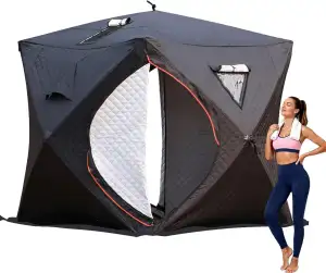 Outdoor-Sauna, 1,80m x 1,80m x 2,10m Tragbares isoliertes Saunazelt, Schnee- Winddicht mit Kaminl...