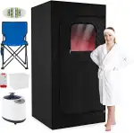 COSTWAY 3L Dampfsauna 1200W, Saunazelt mit 15-stufige Temperaturregelung, Fernbedienung, Timer, klappbarer Stuhl & Matte, Ganzkörpersaunabox tragbar Heimsauna (88 x 88 x 179 cm,Schwarz)