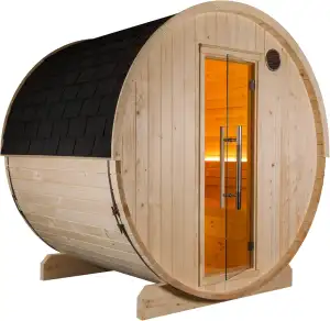 Harvia Kuusi 180 View Fasssauna aus Fichte Saunafass Gartensauna Ø220x180cm