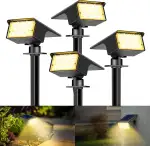 kolpop [4 Stück/ 77 LEDs Solarstrahler für Außen Garten, 3000K Warmweiß Solar Strahler, IP65 Wasserdicht, 3 Modi, 800LM Solarleuchten, Dusk to Dawn Solarlampen für Hof Bäume Weg Outdoor Pflanzen