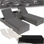 tectake® 2er Garten Lounge Sonnenliegen Set mit Tisch, Aluminium Gartenliege, Gartenlounge Outdoor, Relaxliege inkl. 2 Bezugsets und Schutzhülle, Outdoor Poly Rattan Gartenmöbel Set, 2er Set - grau