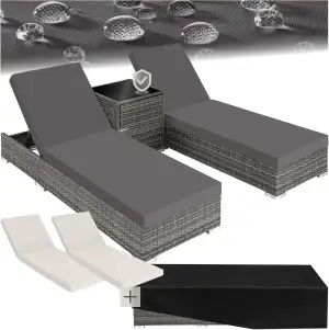 tectake® 2er Garten Lounge Sonnenliegen Set mit Tisch, Aluminium Gartenliege, Ga