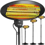 tectake® Infrarot Heizstrahler, Heizlüfter mit Standfuß oder Wandmontage, Wärmelampe für Baby Wickeltisch, Wandheizung Bad, Infrarotheizung Terrasse, Heizung elektrisch, 2000W, 3 Stufen