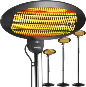 tectake® Infrarot Heizstrahler, Heizlüfter mit Standfuß oder Wandmontage, Wärmelampe für Baby Wickeltisch, Wandheizung Bad, Infrarotheizung Terrasse, Heizung elektrisch, 2000W, 3 Stufen