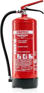 Pulver-Feuerlöscher – Protex Pulverfeuerlöscher – 6 Liter - für die Brandklassen ABC – Zertifiziert nach DIN EN 3 und CE – je 9,5 kg – mit praktischer Halterung – mit Prüfplakette - Made in EU