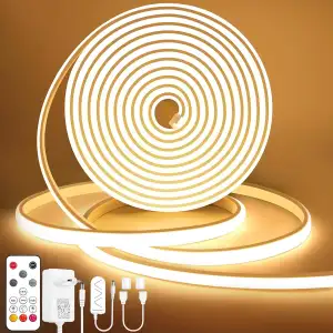 Lamomo COB LED Streifen, Warmweiss Dimmbar 5M LED Strip, Wasserdicht 3000K Neon Led Leiste mit Fe...