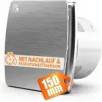 Badlüfter 150mm mit Feuchtigkeitssensor & Nachlauf, 18W Leiser Abluftventilator Lüfter mit Rücklaufklappe, Effizienter Wandventilator mit Nachlauf - Bad/Dusche/Küche/WC [IPX4, 35dB, 240 m³/h] Silber