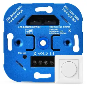 KYOTECH LED Dimmer Schalter, Drehdimmer Unterputz Dimmschalter für Dimmbare LEDs 3–200W, Dimmer für LED Lampen, LED Dimmer 230V, Weiß
